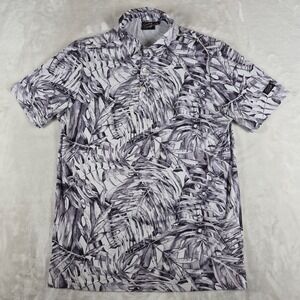 Sunday Swagger Polo Shirt Men's Medium White Gray Leaf Print Performance Golf
